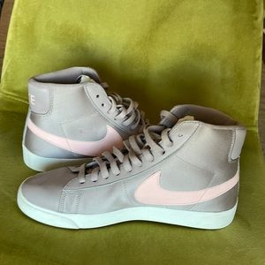 Nike High Top Blazer Mauve Pink Sneakers Satin and Leather 8.5 | 8 1/2 NWOT